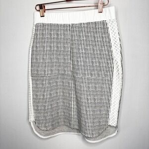 Heather Lambskin Leather Trim Skirt Size S Laser Cut‎ Mesh Paneled Elastic Waist